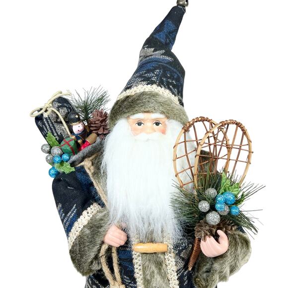 24 inch Santa Tree Topper Blue Fur Coat And Cap With Toy Bag Ski Boots - Picture 4 of 12